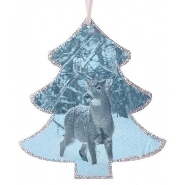Χριστουγεννιάτικο Κρεμαστό Ξύλινο Δεντράκι, με Εικόνα Ταράνδου (11cm)